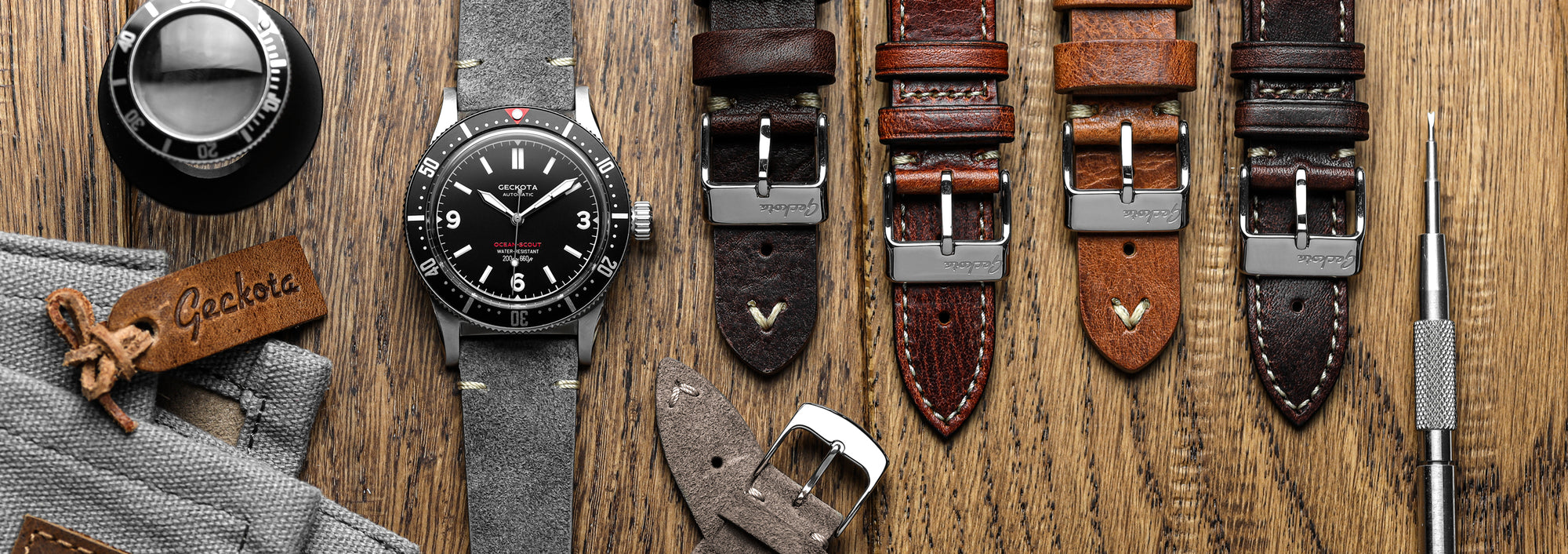 Geckota Ocean Scout Watch and Geckota Leather Straps