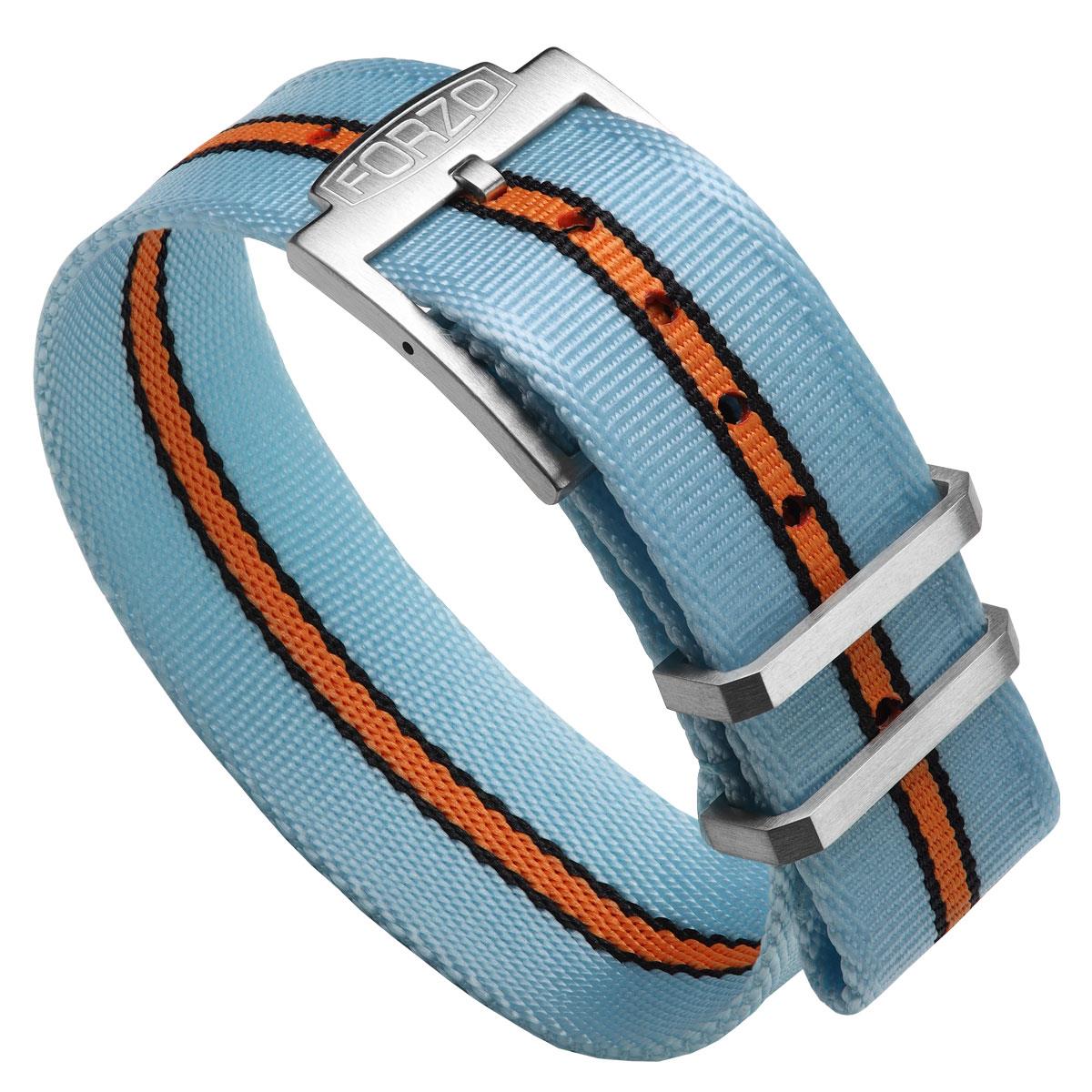 FORZO Racing SP Nylon Watch Strap - Light Blue with Racing Stripes