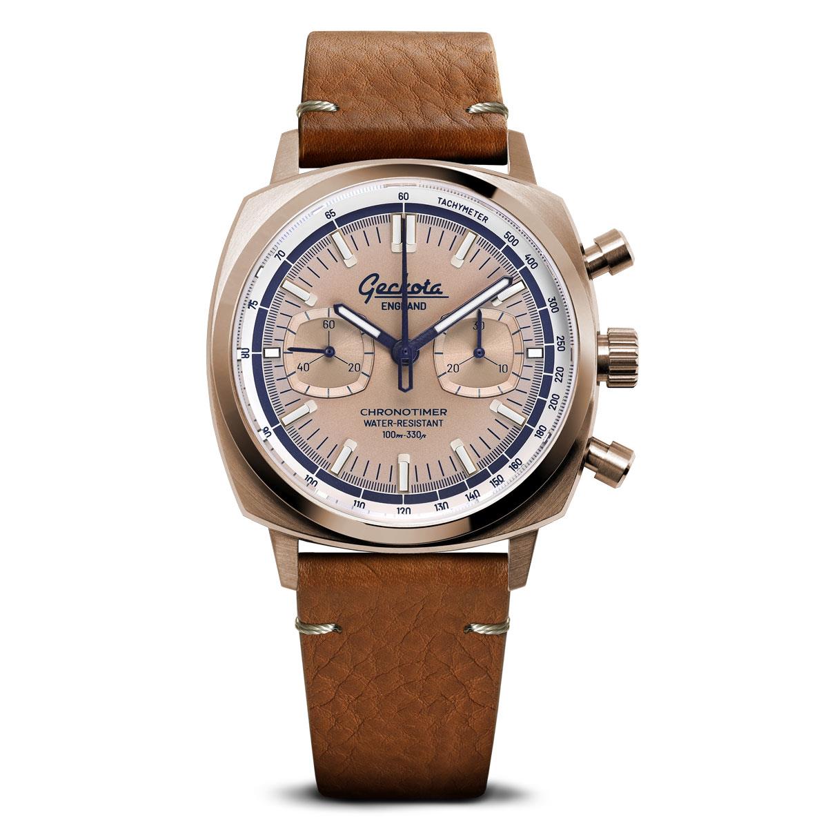 Stanway Vintage V-Stitch Minerva Leather Watch Strap - Coral - Geckota Stanway Vintage V-Stitch Minerva Leather Watch Strap - Coral - Geckota