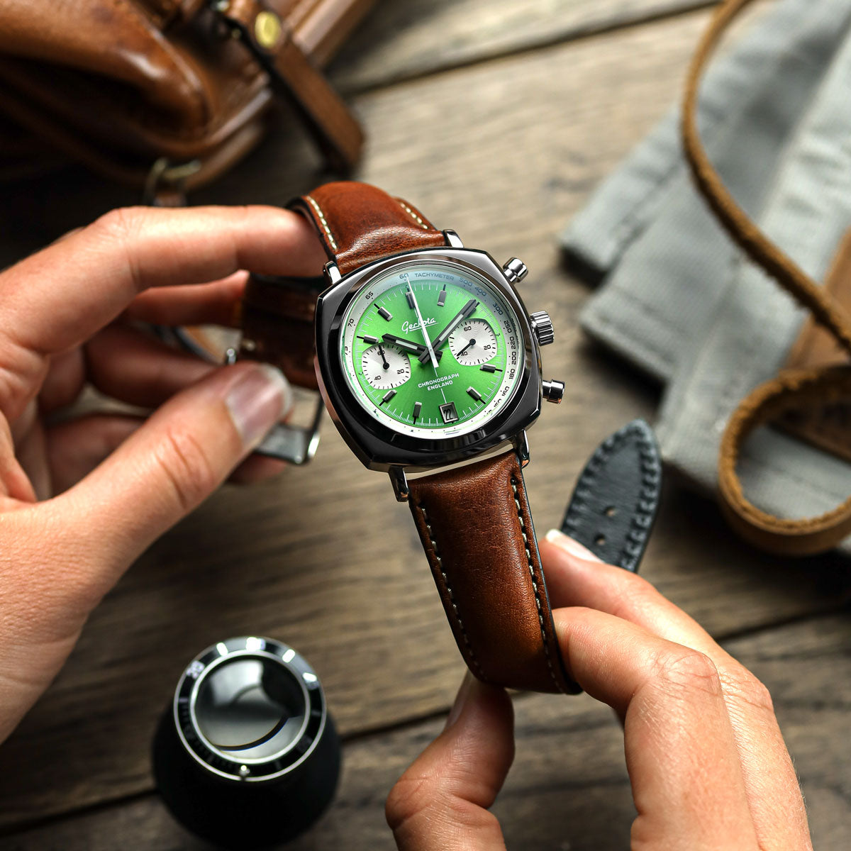 Geckota Chronotimer Aurora Chronograph Watch Green Sunburst TP-369-3 - additional image 4