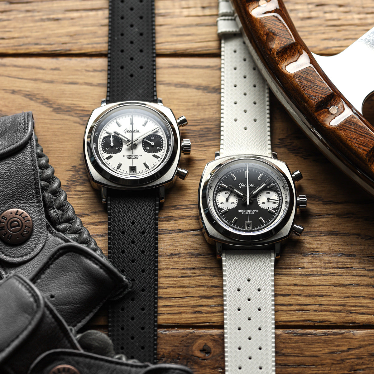 geckota kington vintage style leather dress watch strap Stanway Vintage V-Stitch Crazy Horse Leather Watch Strap - Golden Brow