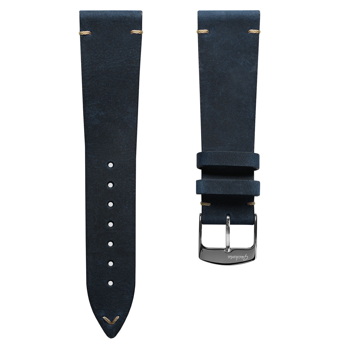 Geckota Crazy Horse V-Stitch Leather Watch Strap - Blue