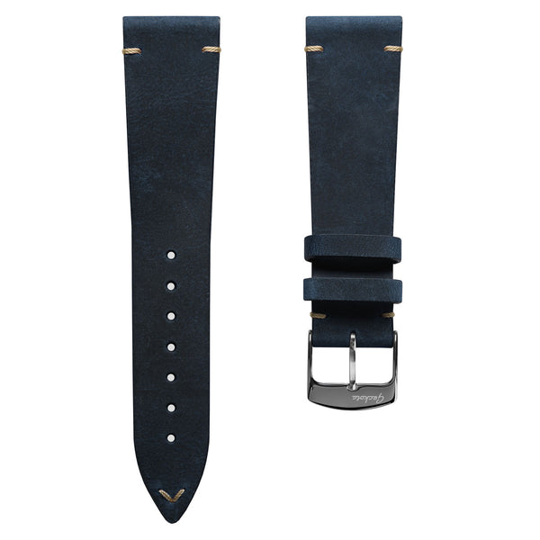 Stanway Vintage V-Stitch Crazy Horse Leather Watch Strap - Peacock