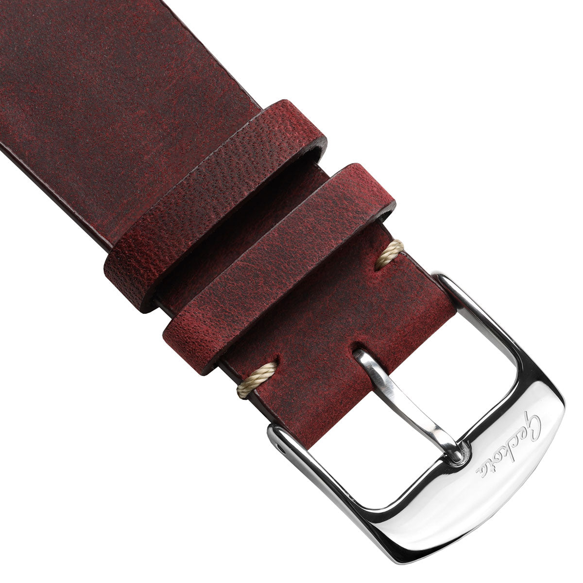 Geckota Crazy Horse V-Stitch Leather Watch Strap - Red