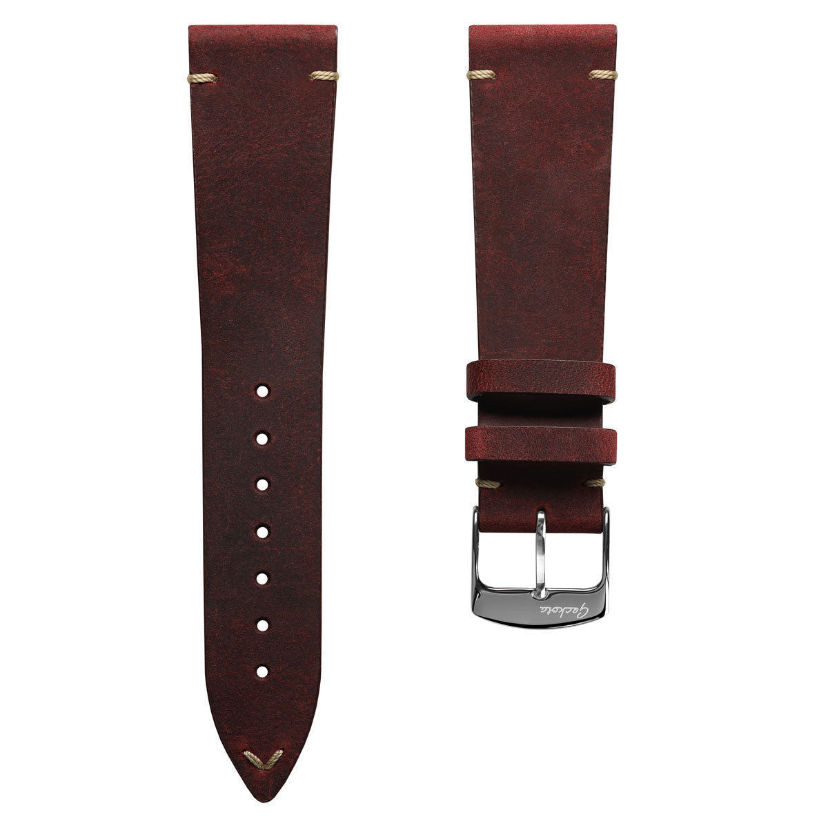 Geckota Crazy Horse V-Stitch Leather Watch Strap - Red