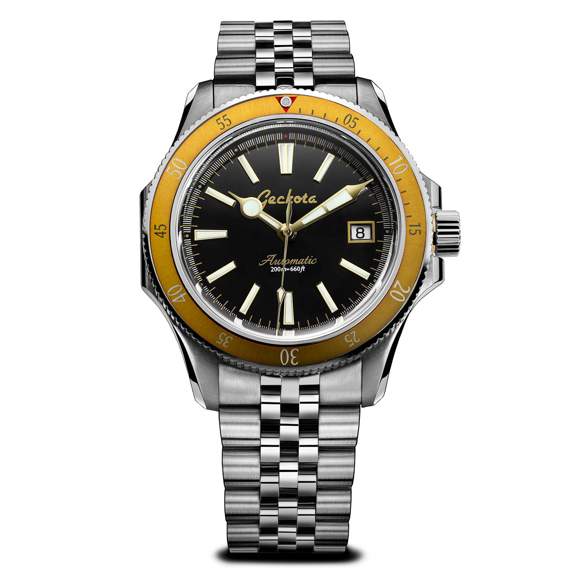 Sea-Hunter Dive Watch With Amber Bezel