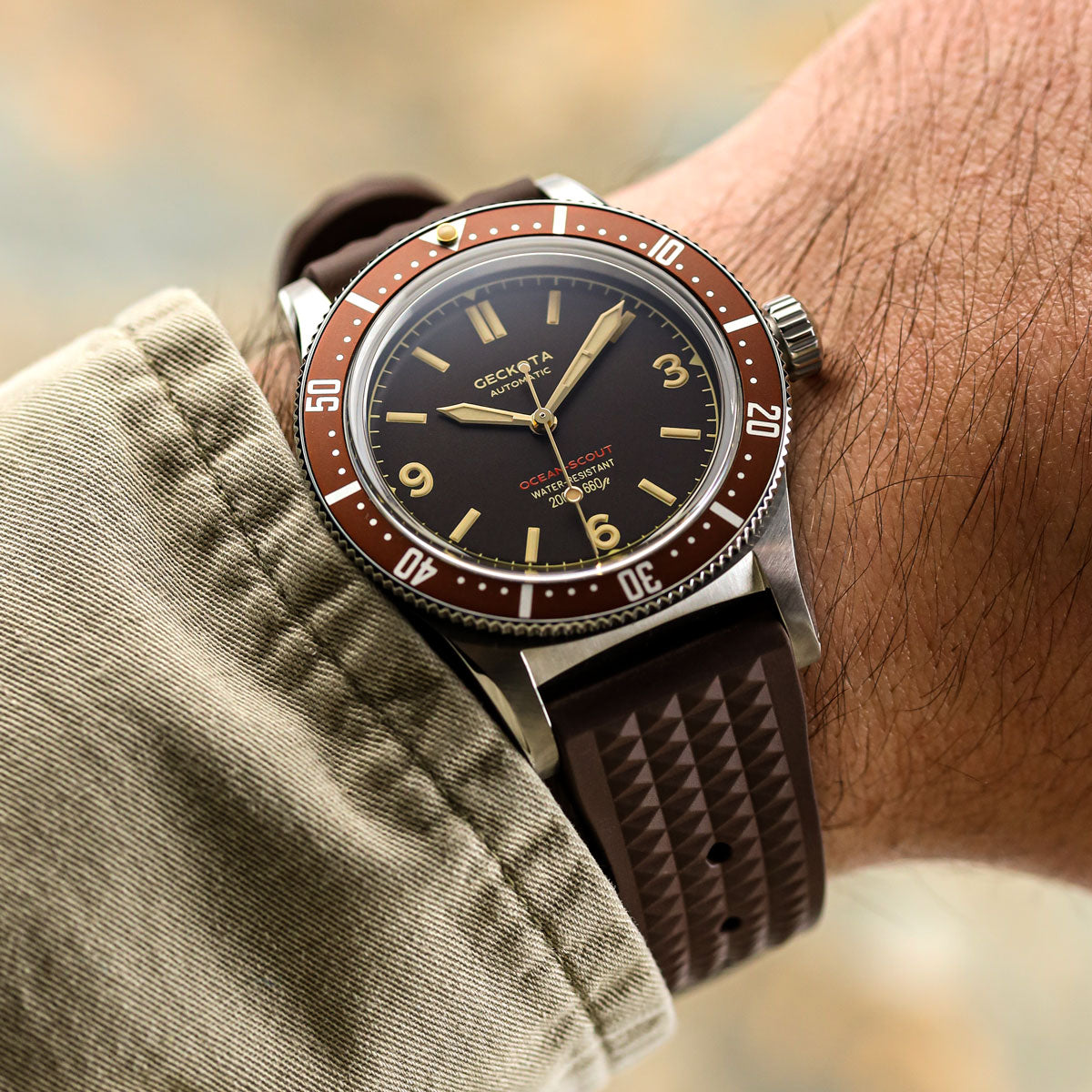 Waffle Pattern Rubber Dive Watch Strap - Driftwood Brown