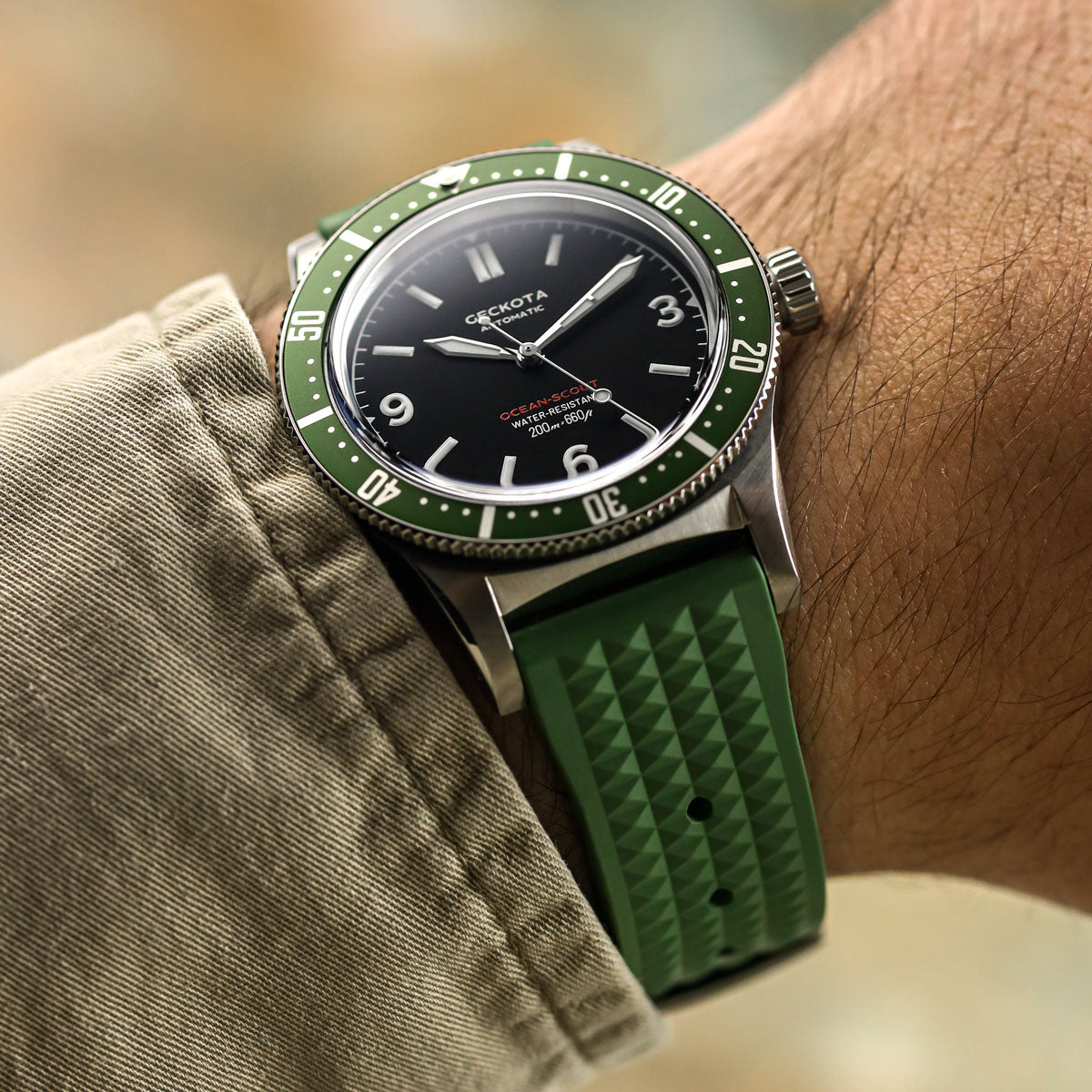 Seacroft Waffle FKM Rubber Dive Watch Strap - Green - additional image 2