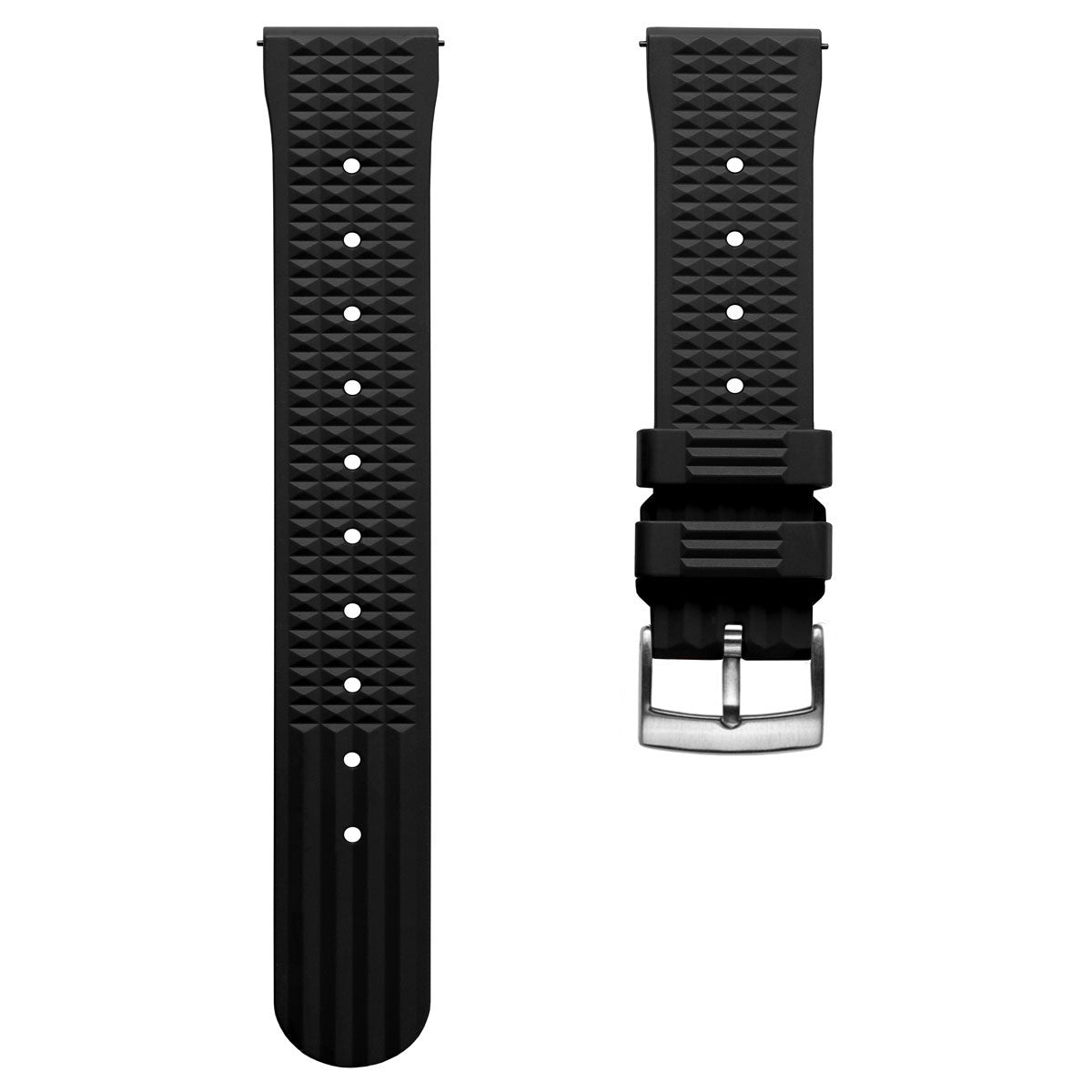 Waffle Pattern Rubber Dive Watch Strap - Abyss Black