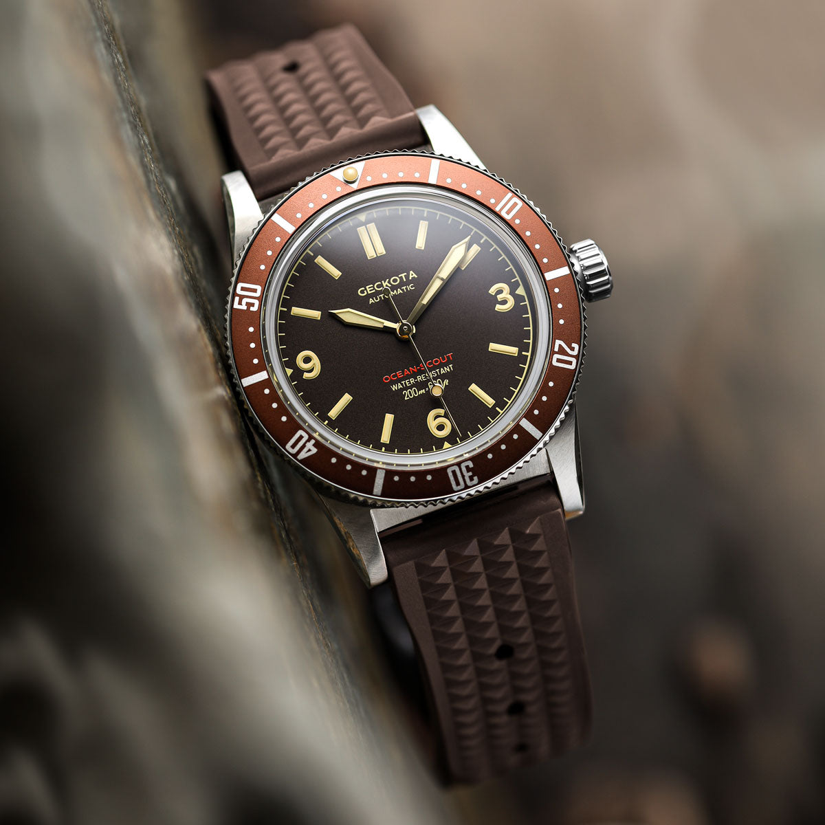Waffle Pattern Rubber Dive Watch Strap - Driftwood Brown