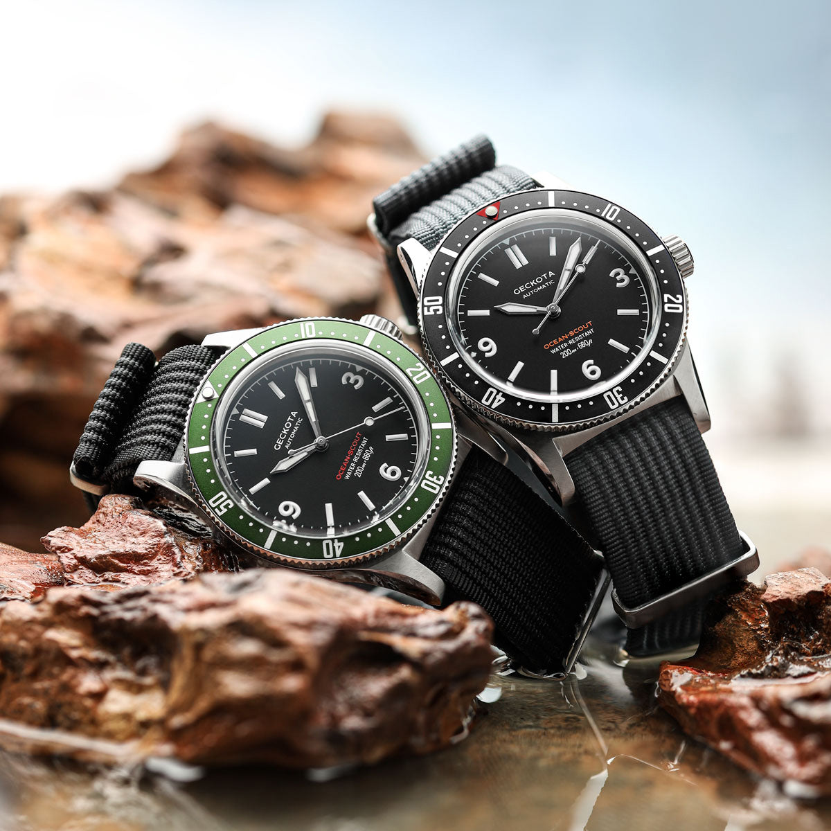 Geckota Ocean-Scout Dive Watch - Raven Black - Grey Nylon Strap - additional image 4