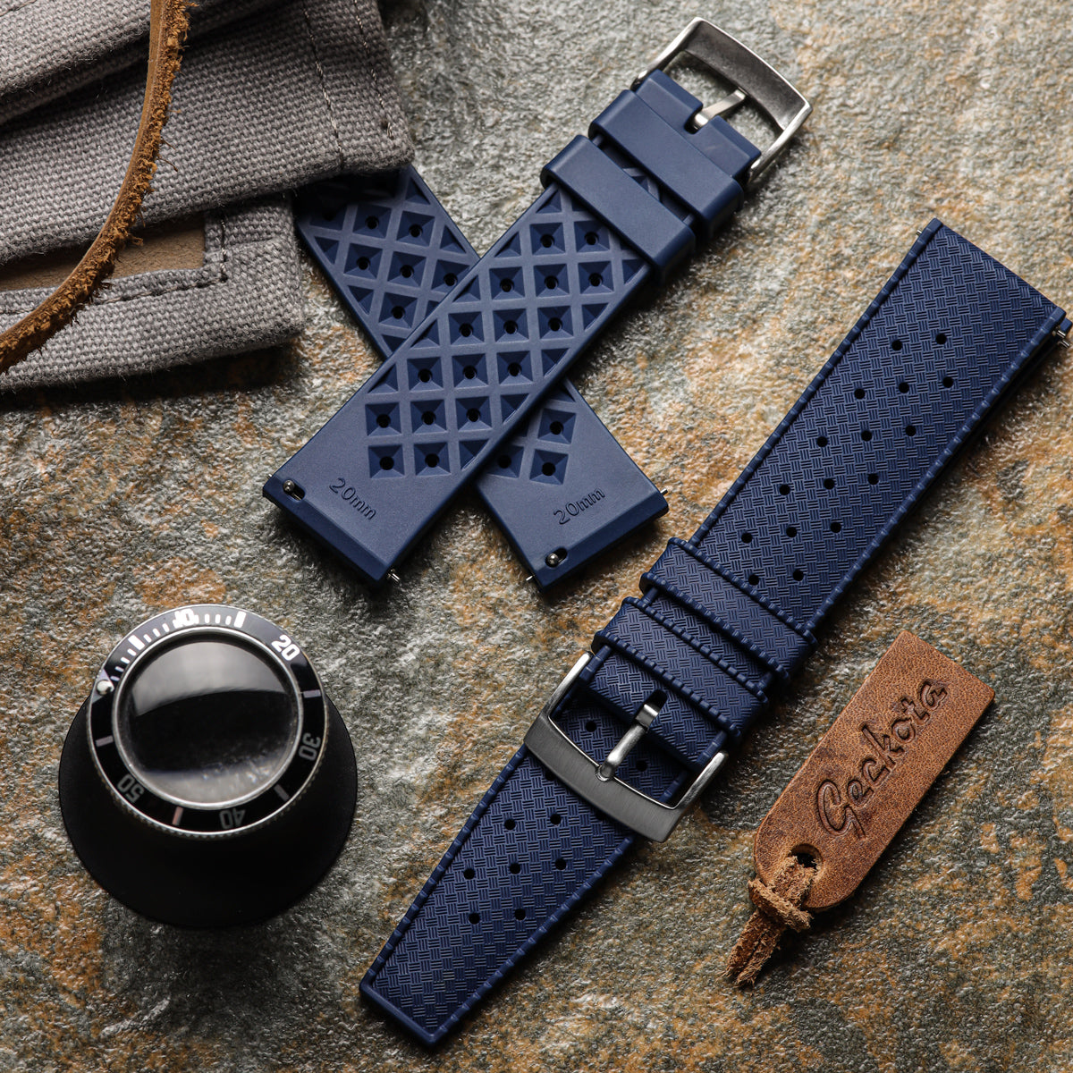 Classic Tropical Style FKM Rubber Watch Strap - Deep Sea Blue - additional image 1