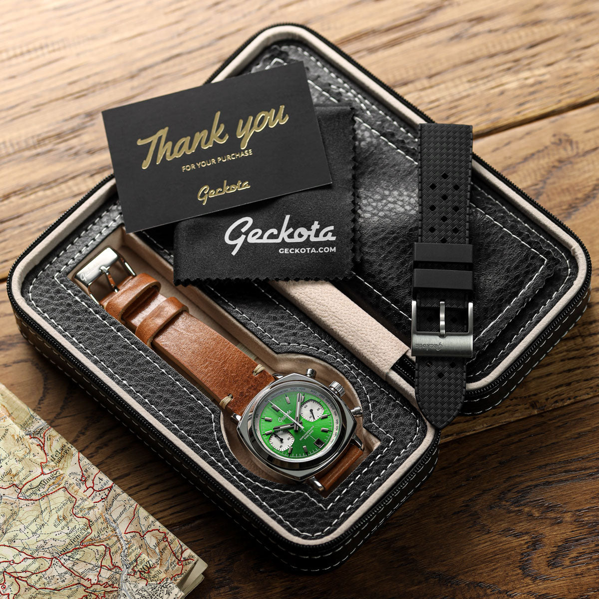 Geckota Chronotimer Aurora Chronograph Watch Green Sunburst VS-369-4 - additional image 4