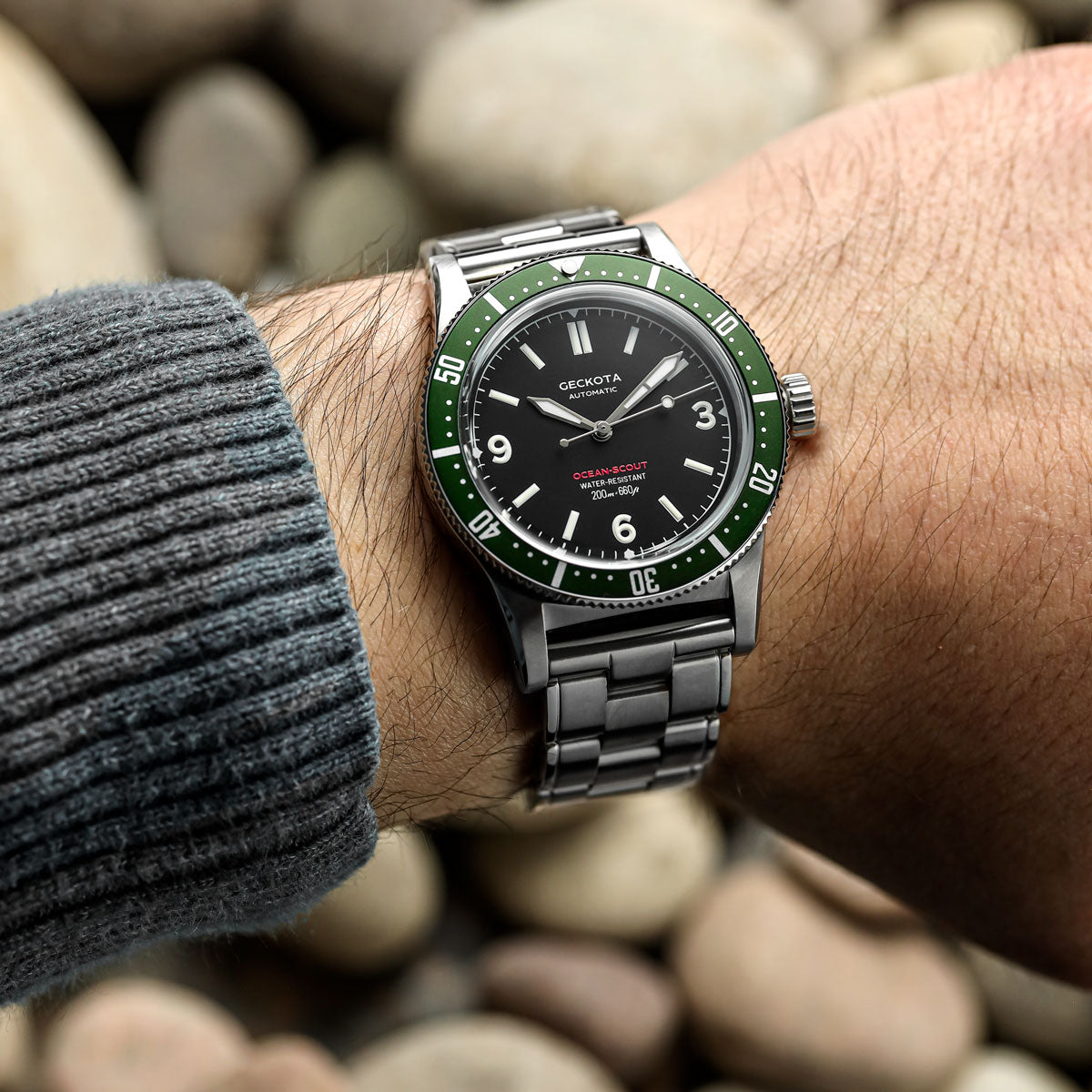 Geckota Ocean-Scout Dive Watch - Emerald Green - Berwick Stainless Steel Strap