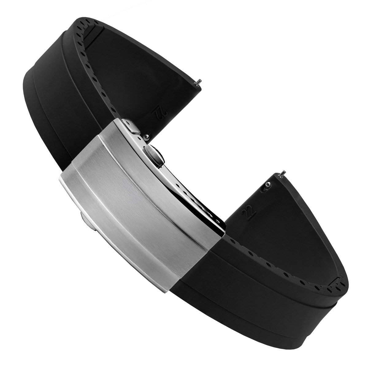 Premium Rubber Watch Strap with Deployant Buckle - Black
