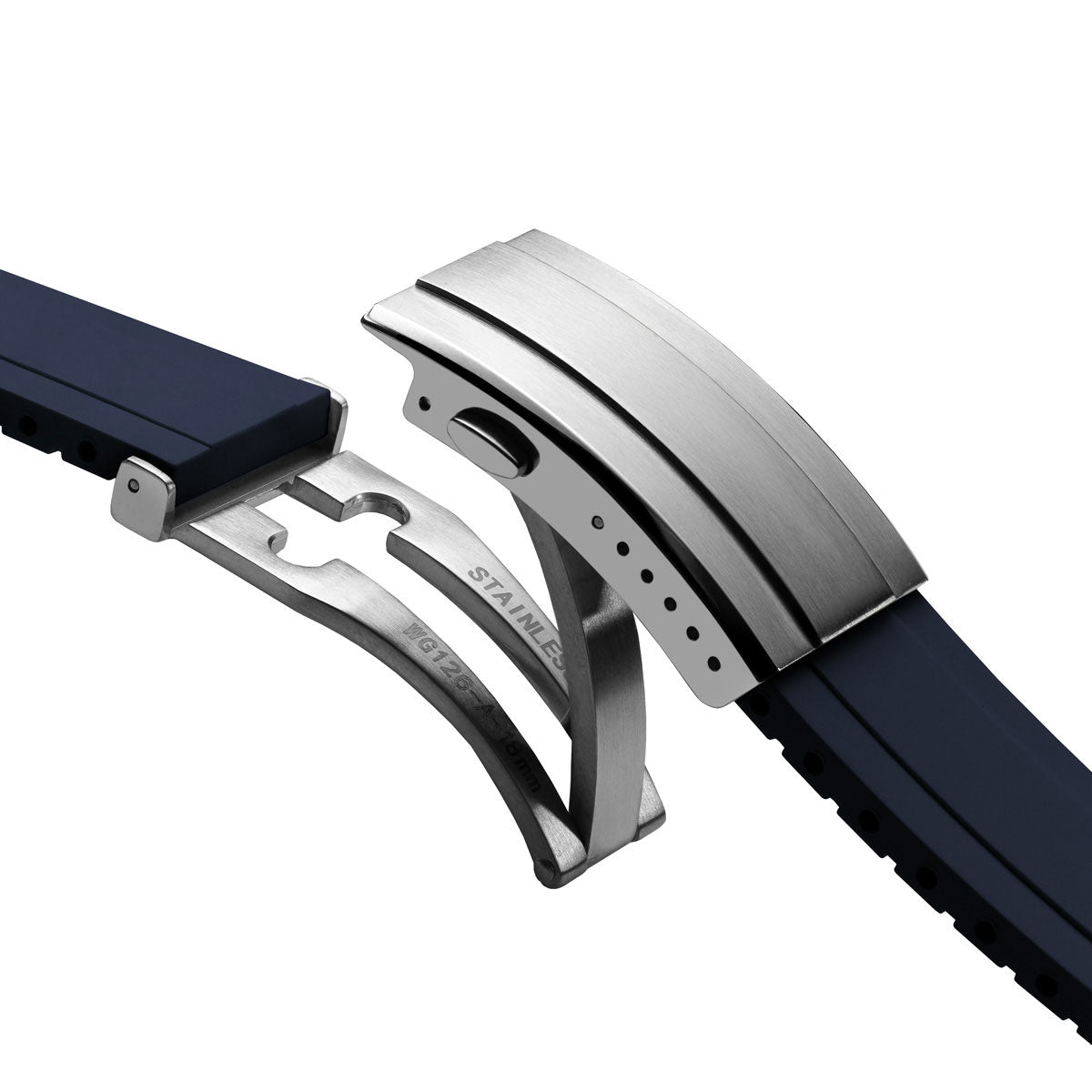Premium Rubber Watch Strap with Deployant Buckle - Navy Blue
