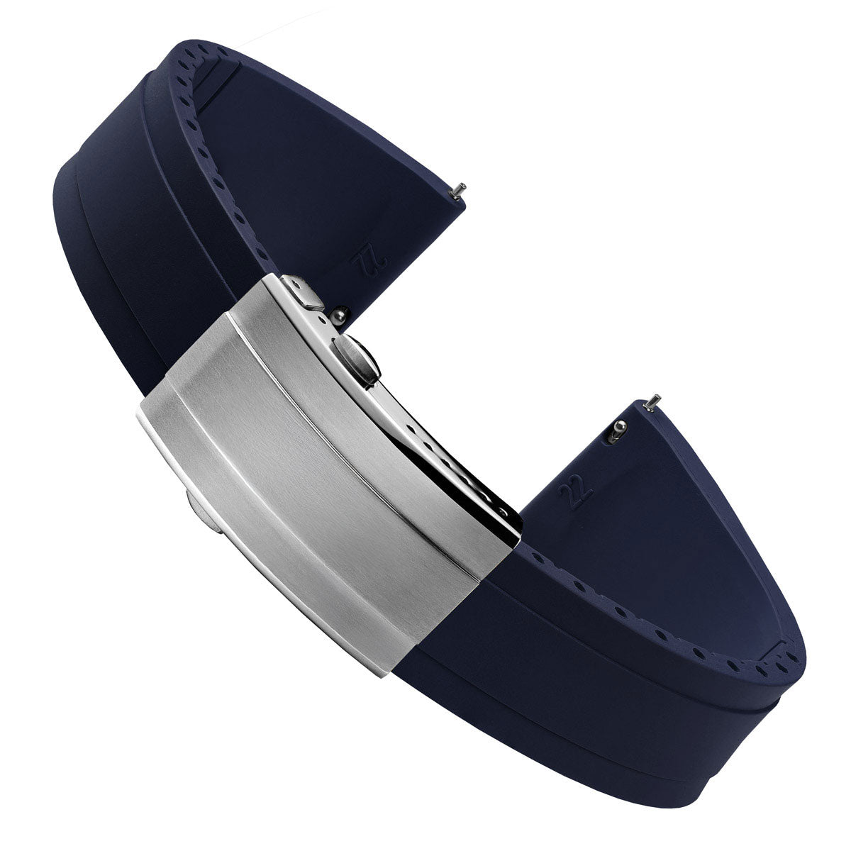 Premium Rubber Watch Strap with Deployant Buckle - Navy Blue