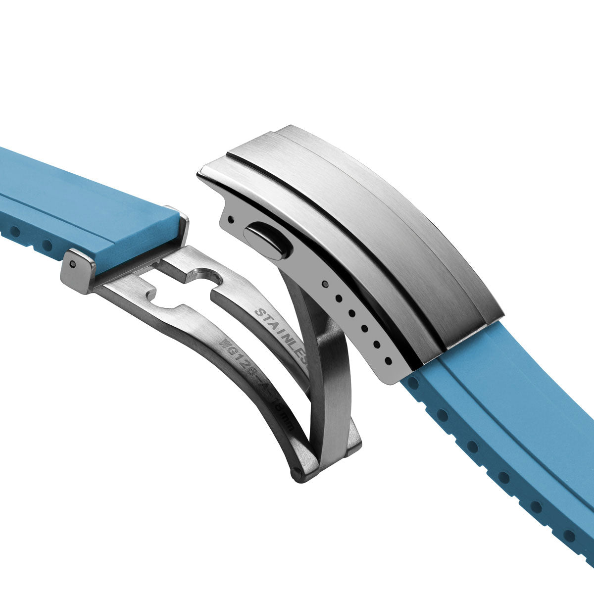 Premium Rubber Watch Strap with Deployant Buckle - Sky Blue