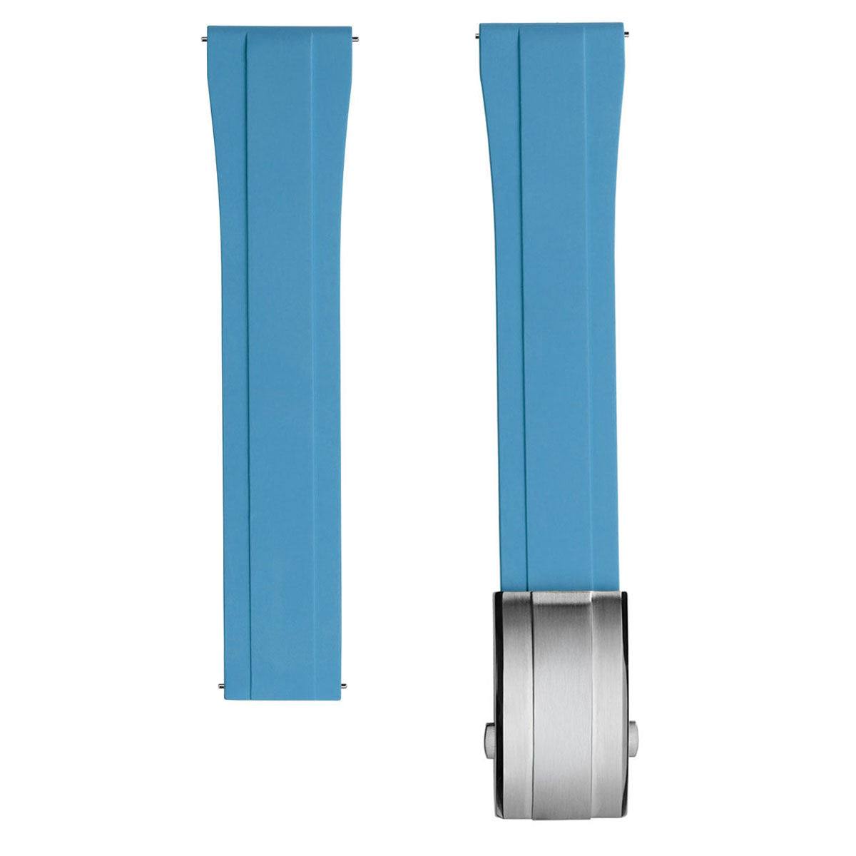 Premium Rubber Watch Strap with Deployant Buckle - Sky Blue