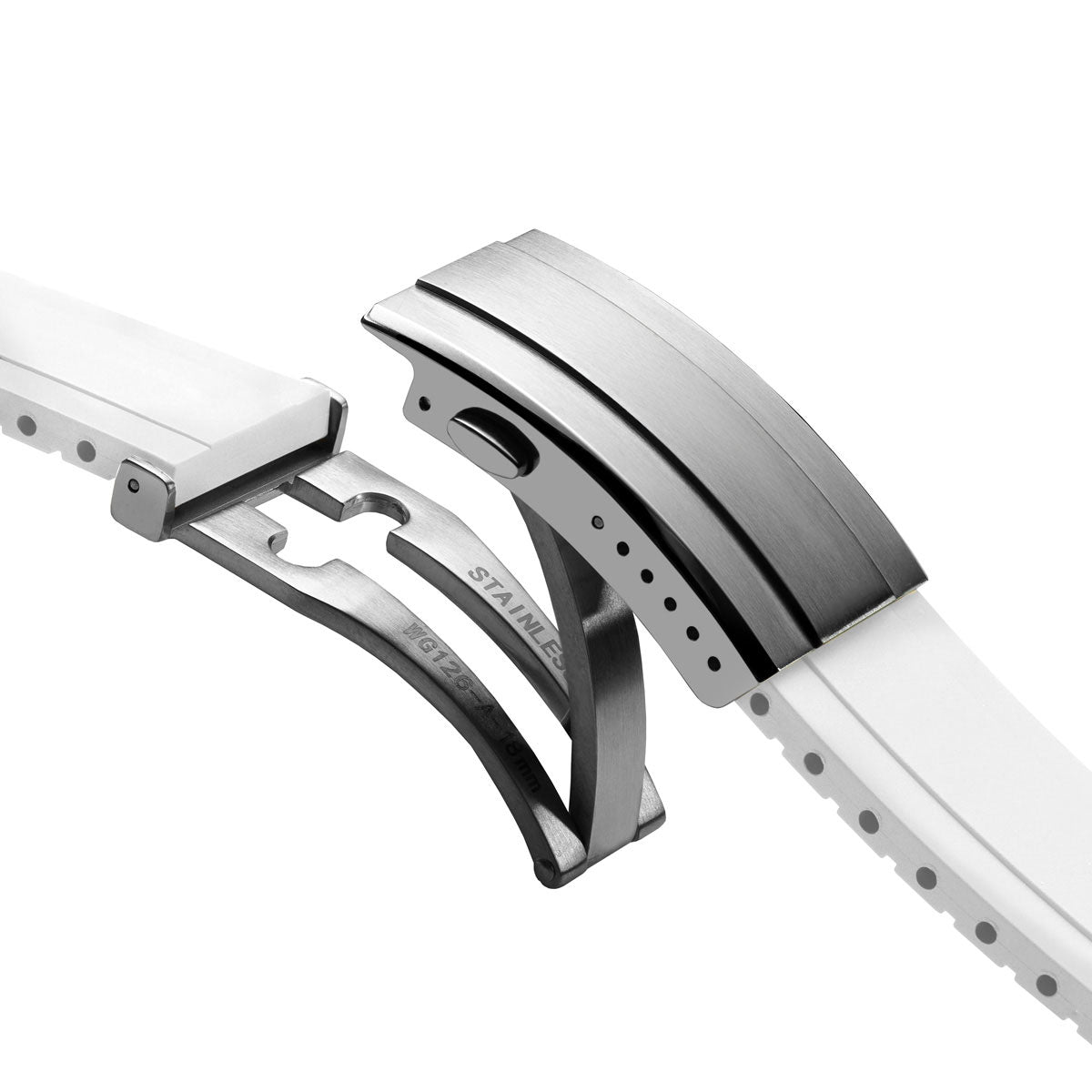 Premium Rubber Watch Strap with Deployant Buckle - White