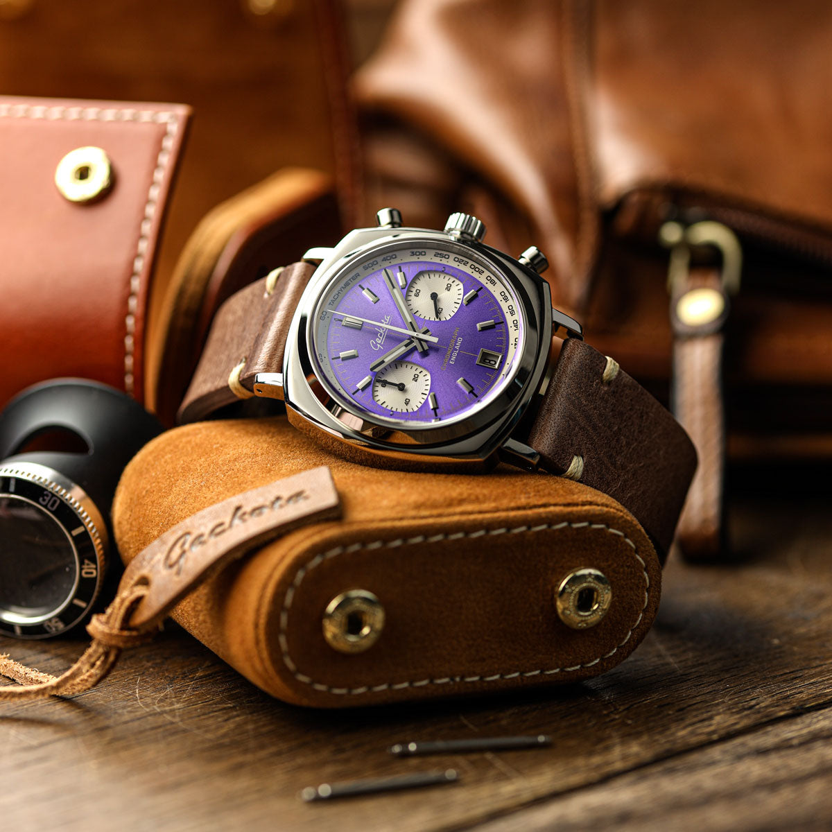 Geckota Chronotimer Aurora Chronograph Watch Purple Sunburst VS-369-2 - additional image 1