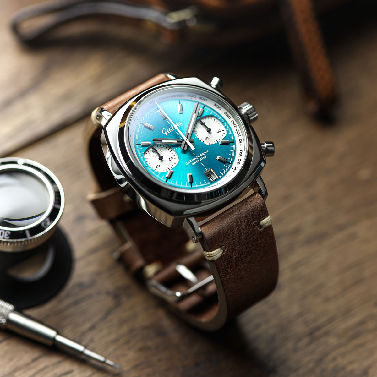 Geckota Chronotimer Aurora Chronograph Watch Aqua Sunburst VS-369-2 - additional image 4