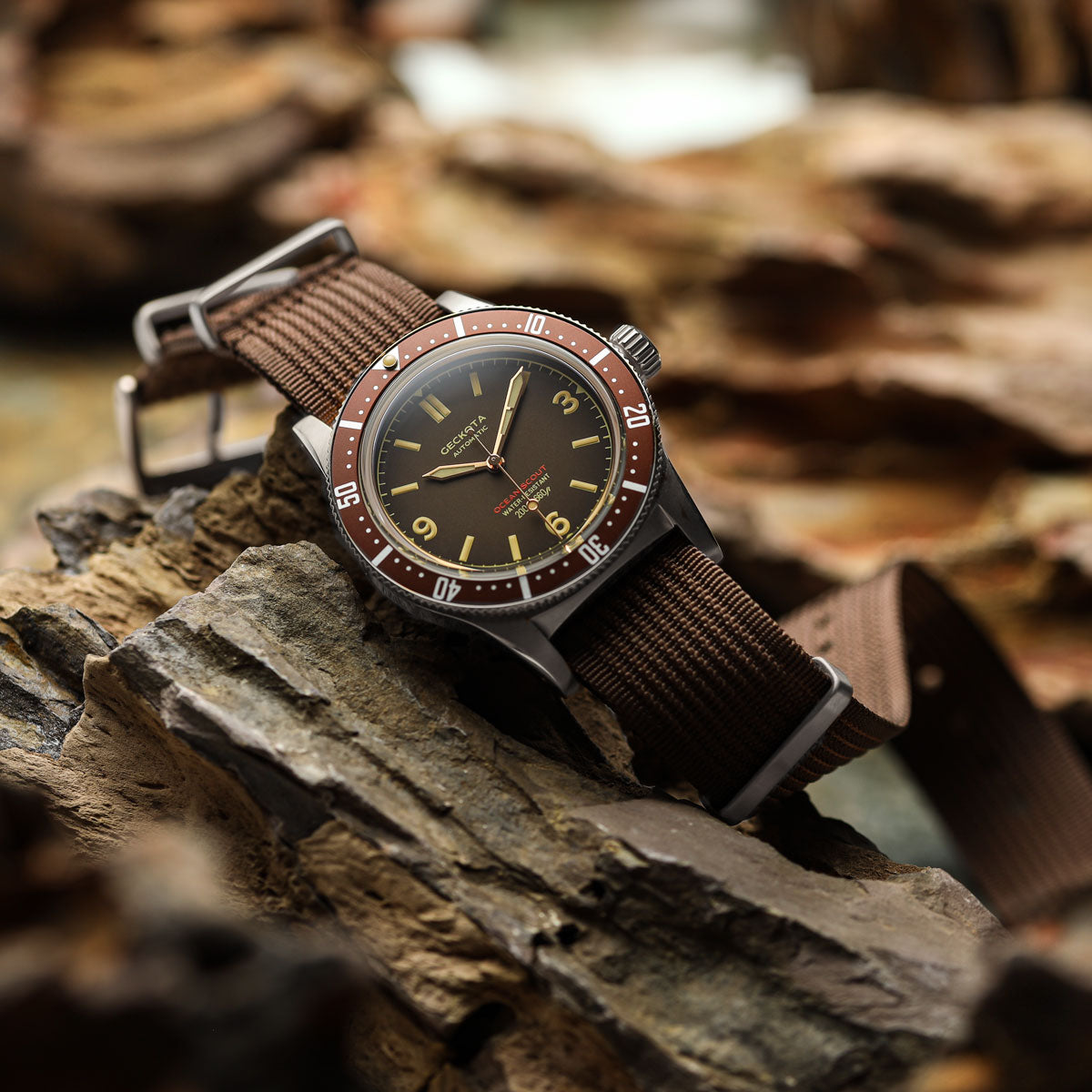 Geckota Ocean Scout Dive Watch Sienna Brown Silver