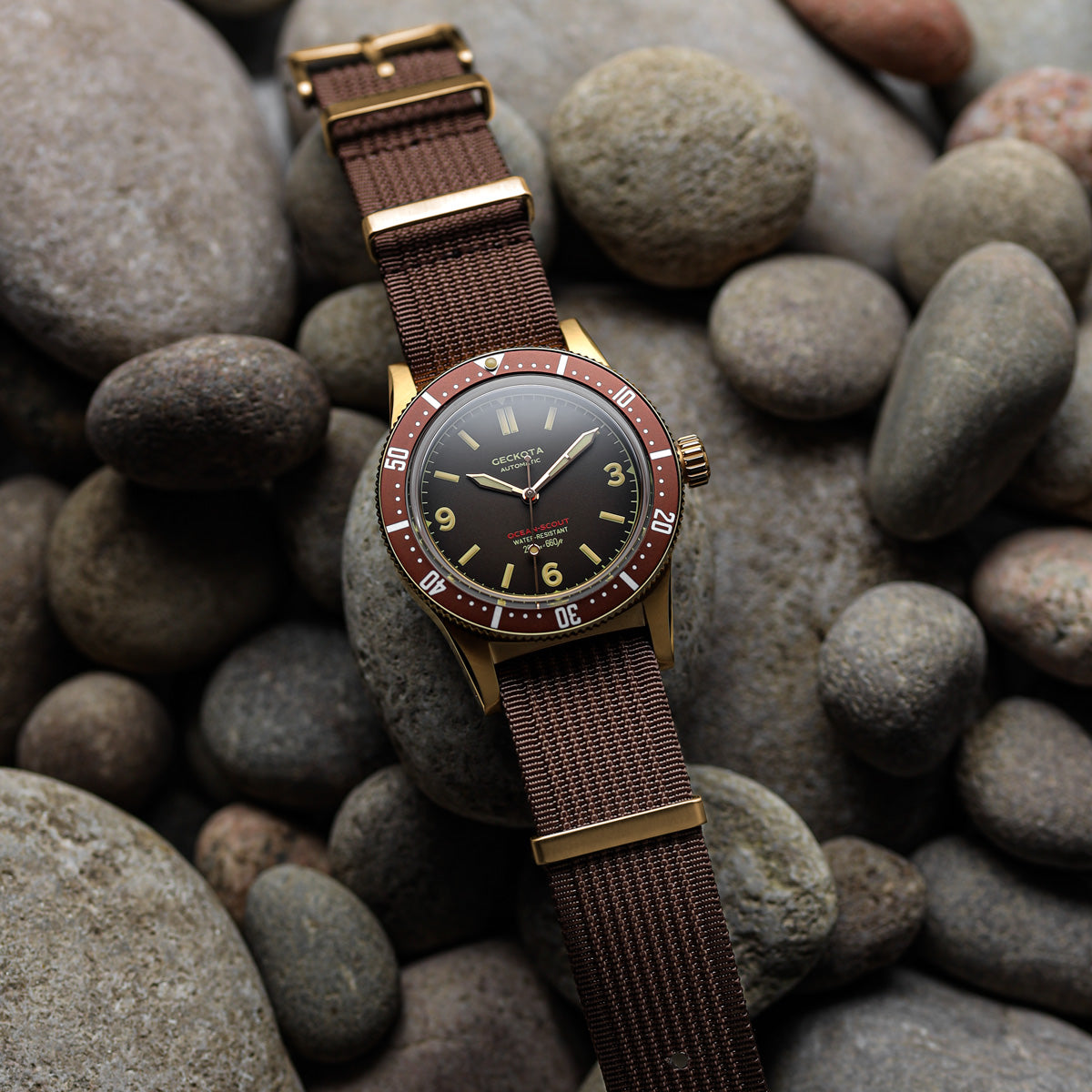 Geckota Ocean-Scout Nylon Watch Strap - Brown - Gold Buckle - 20mm - additional image 3