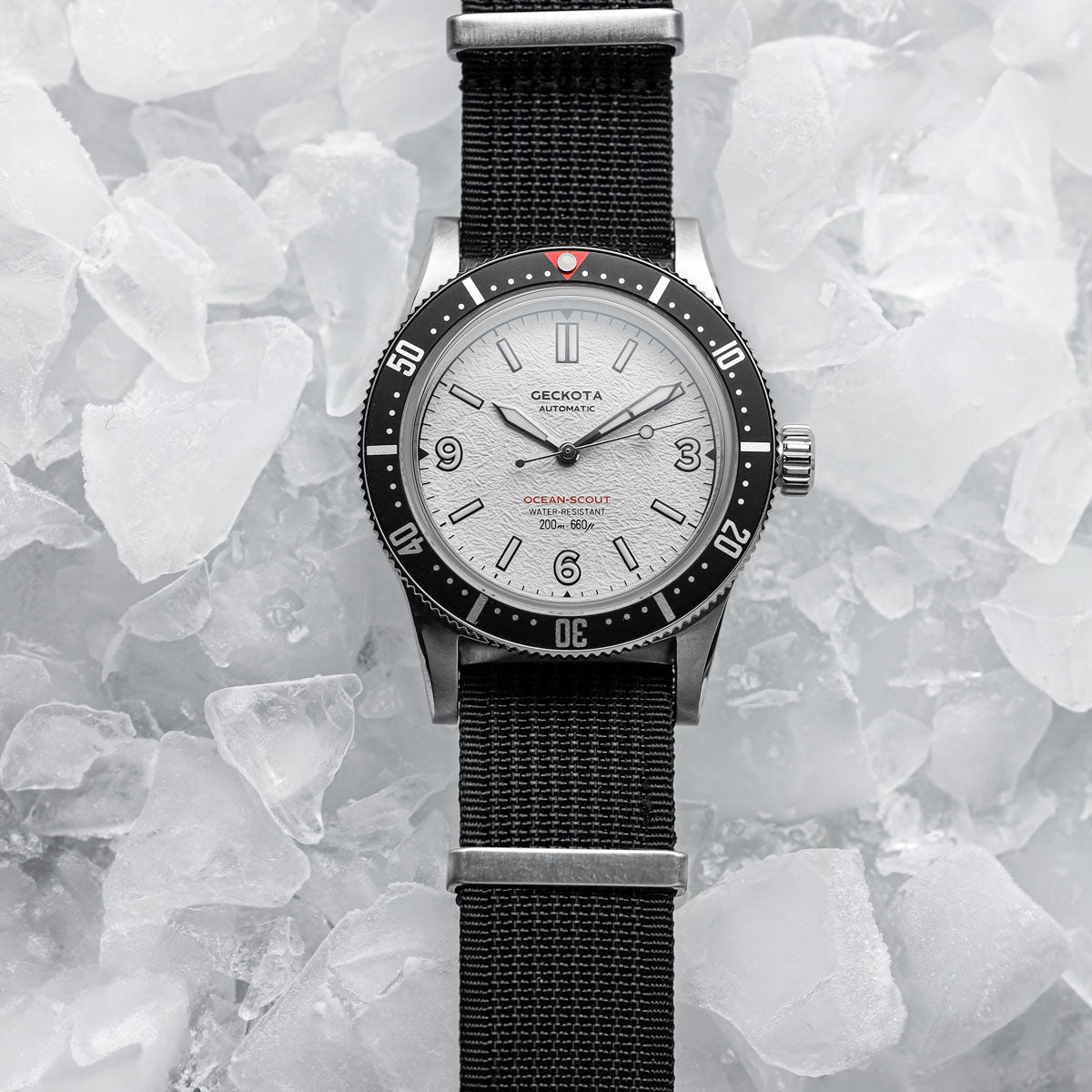 Geckota Ocean-Scout Dive Watch - Ice White - Berwick Stainless Steel Strap - additional image 2