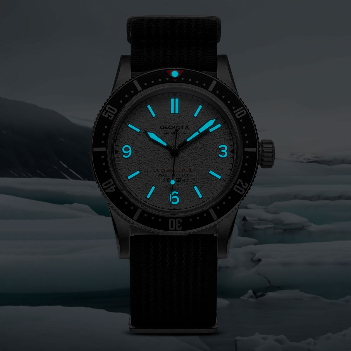 Geckota Ocean-Scout Dive Watch - Ice White - Black Nylon Strap - additional image 3