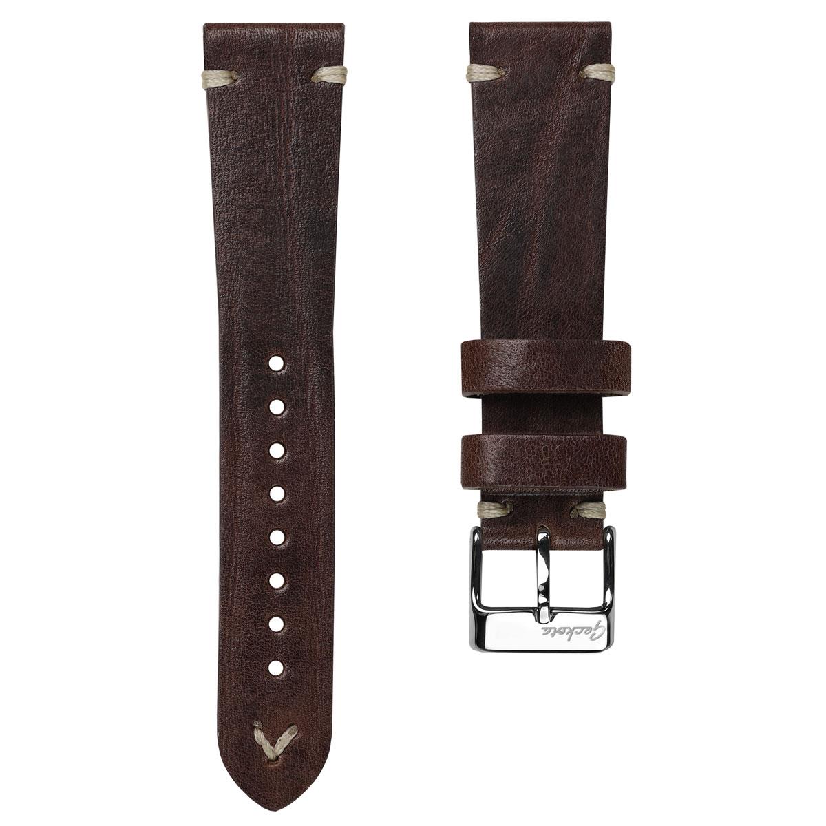 Geckota Vintage V-Stitch Italian Leather Watch Strap - Chocolate Brown