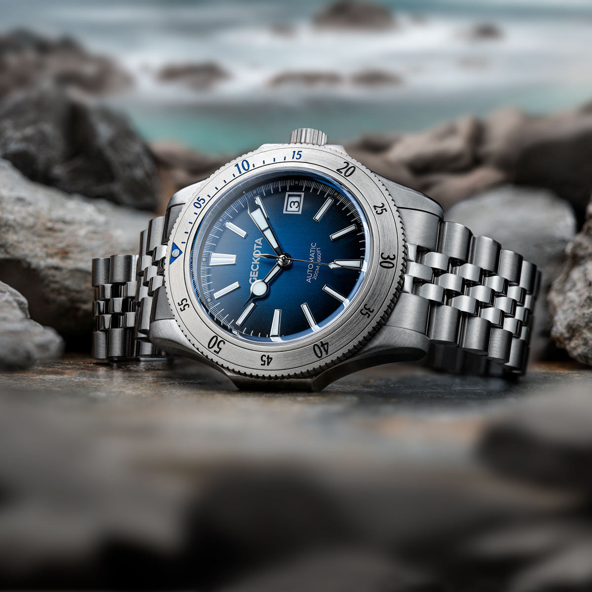 Geckota Sea Hunter Steel Edition Dive Watch - Marine Blue