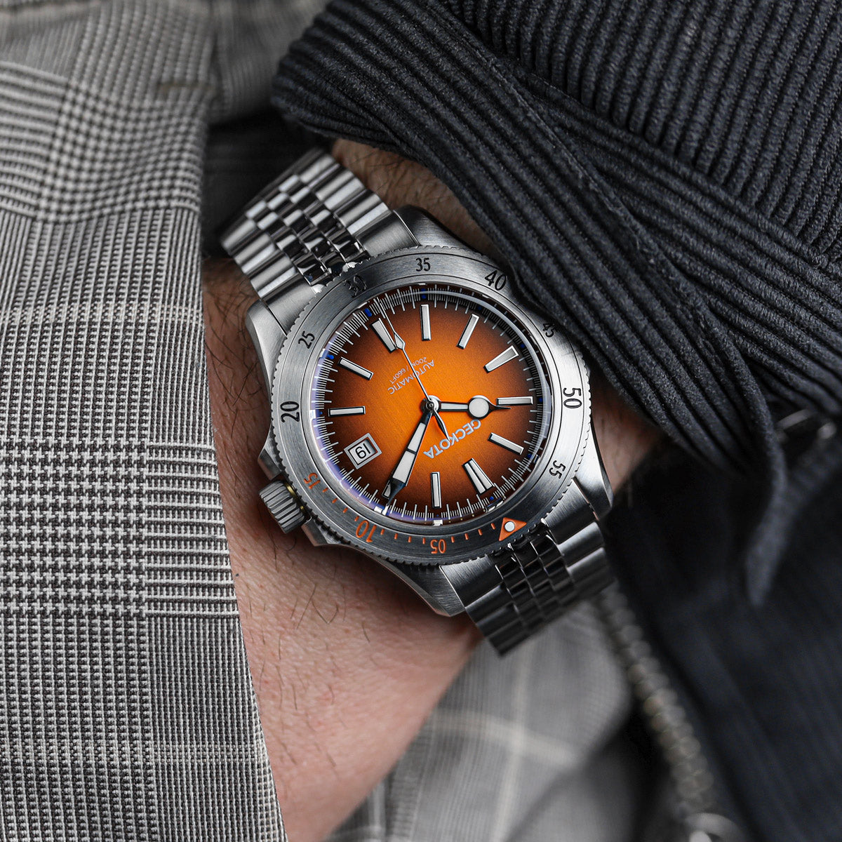 Geckota Sea Hunter Steel Edition Dive Watch - Burnt Orange