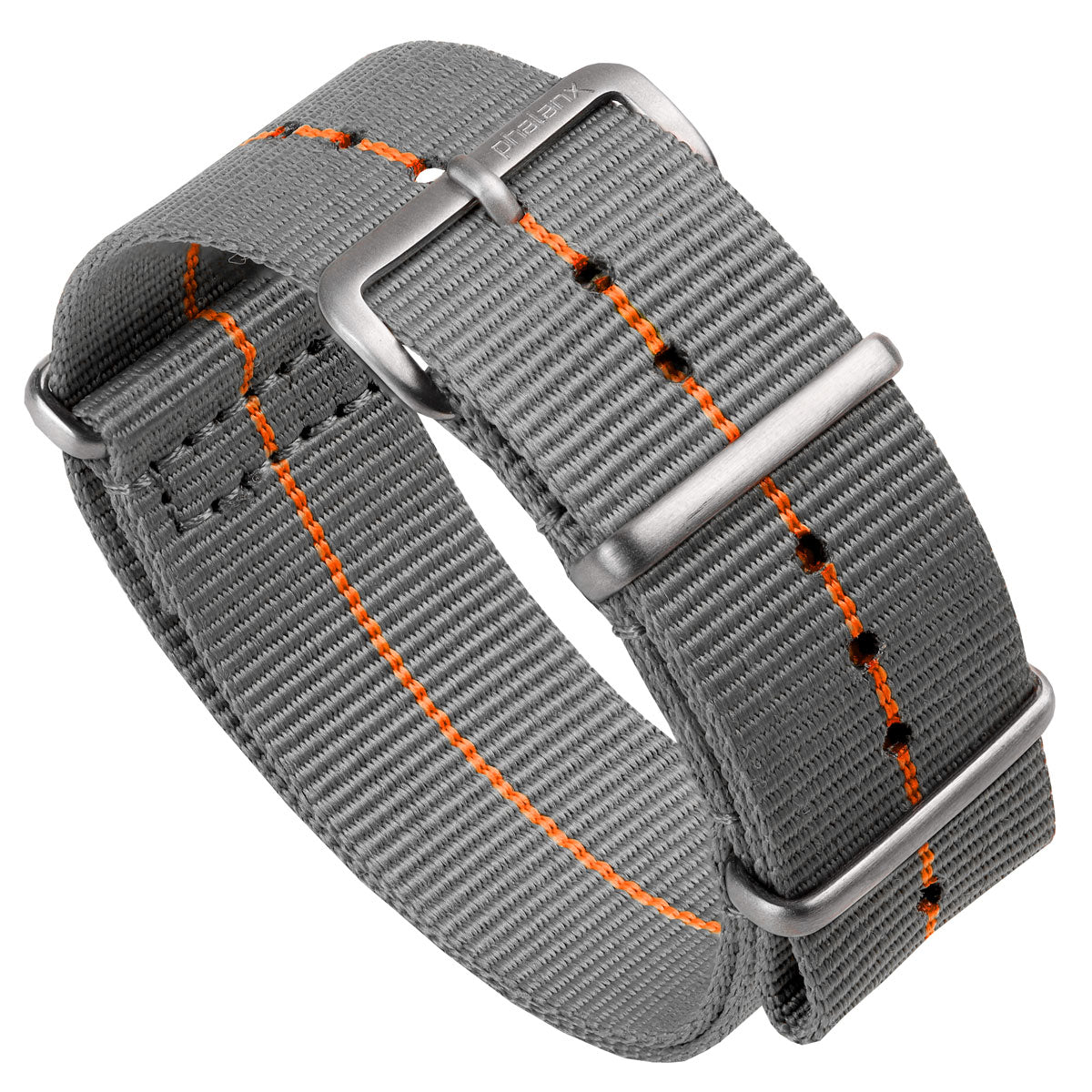 Grey Elastic Woven Nylon Strap with Orange Stripe, Brushed Finish Steel  Clasp #EWB-16-SS