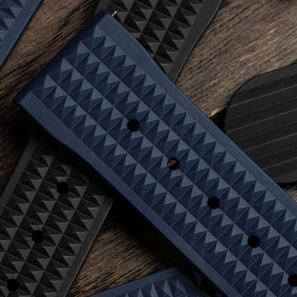 Waffle Pattern Rubber Dive Watch Strap - Deep Sea Blue